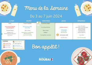 Menu de la Semaine du 3 au 7 juin 2024