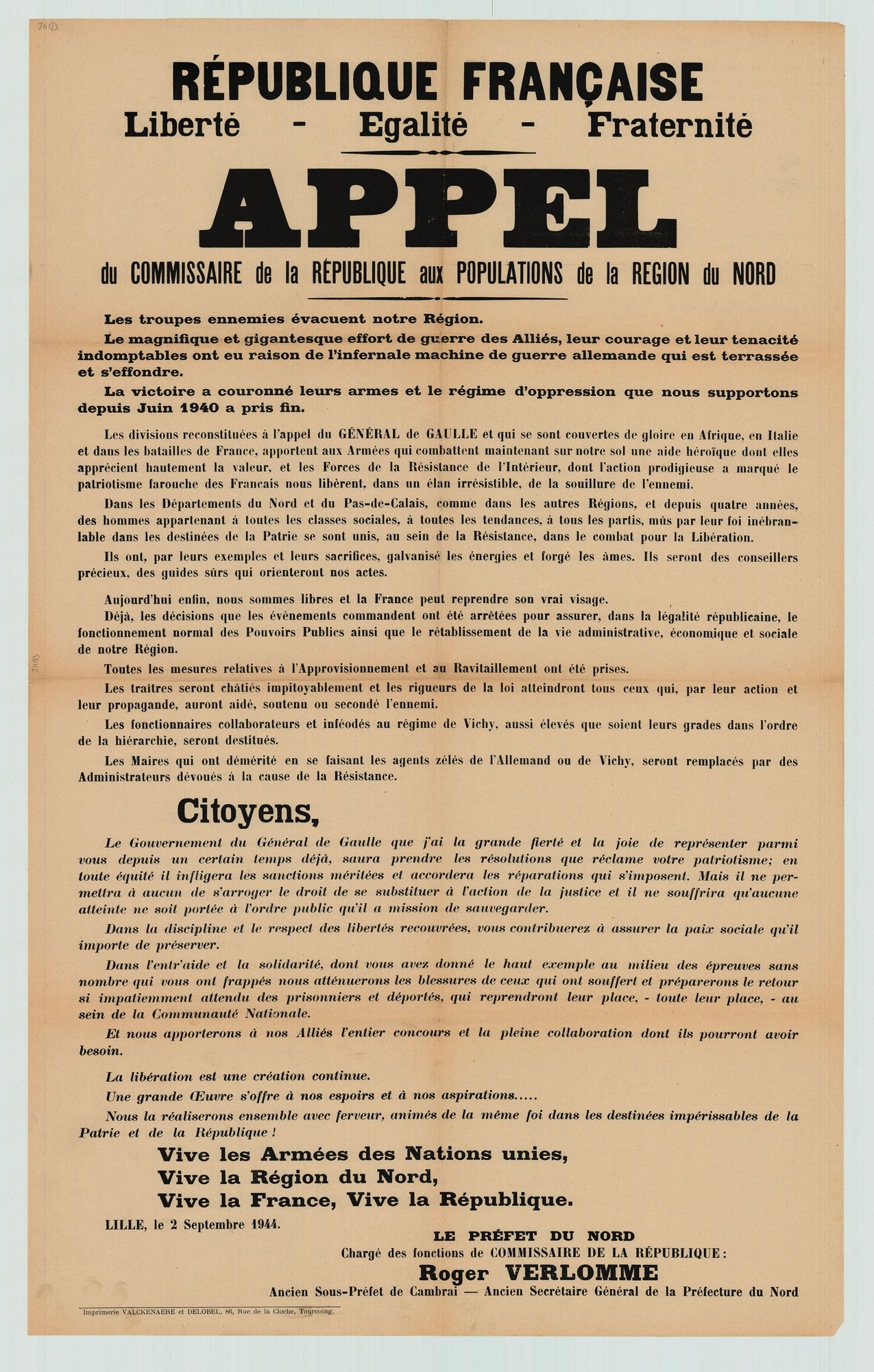 Affiche Libération de Roubaix