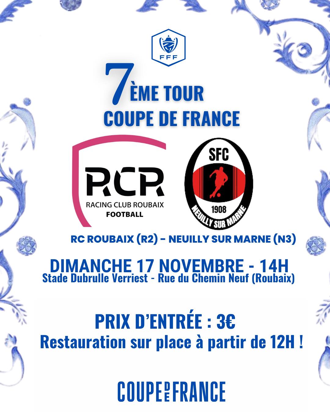 7ème Tour de la Coupe de France RC Roubaix face au SFC Neuilly-sur-Marne